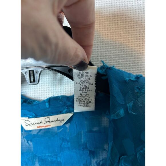 French Laundry Woman 2X Teal Textured Sheer Button-Up Blouse Boho Chic Top - Picture 5 of 10